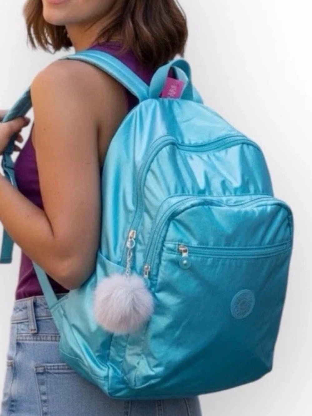 Kipling Metallic Seoul Large 15” Laptop Aqua Tides Blue Travel School Backpack